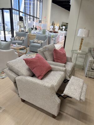 Push back recliner in Lizzie parchment fabric! Spot clean $2200 each - sold as a set
