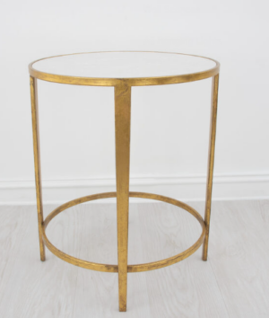 Gold Round Side Table with Stone Top