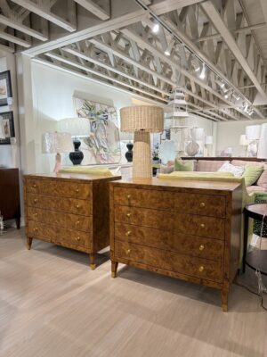 OH Beverly chest four drawers with gold hardware burl finish - sold as a set - $2950 each