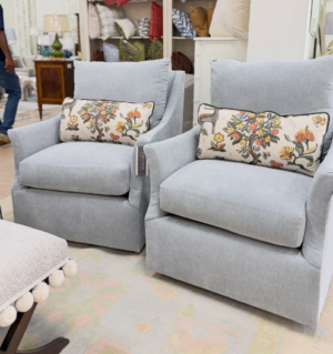 NEW | swivel chair set covered in performance fabric Ledgends Sky- priced as a set