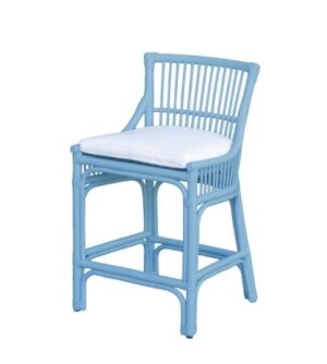 Set of 3 -LAST ONES- blue bar height rattan stool - $700 each sold as set of 3