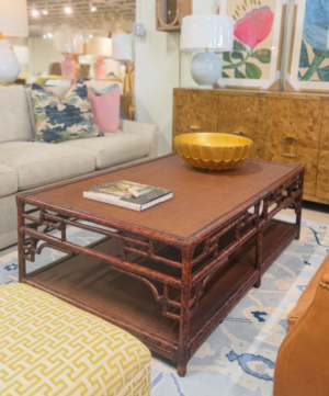 NEW | tortoise shell rattan rectangle coffee table