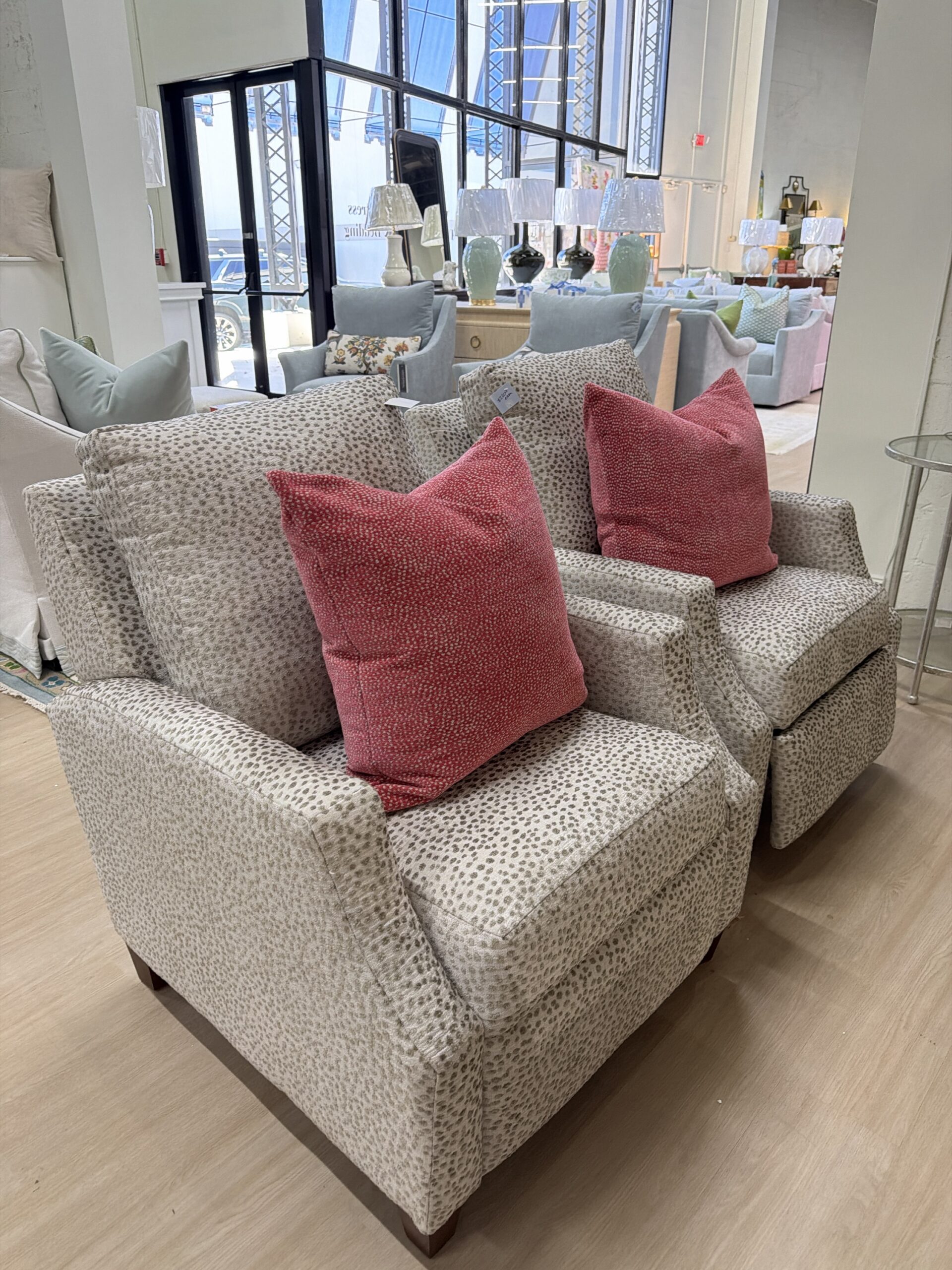 Push back recliner in Lizzie parchment fabric! Spot clean $2200 each - sold as a set - Image 5
