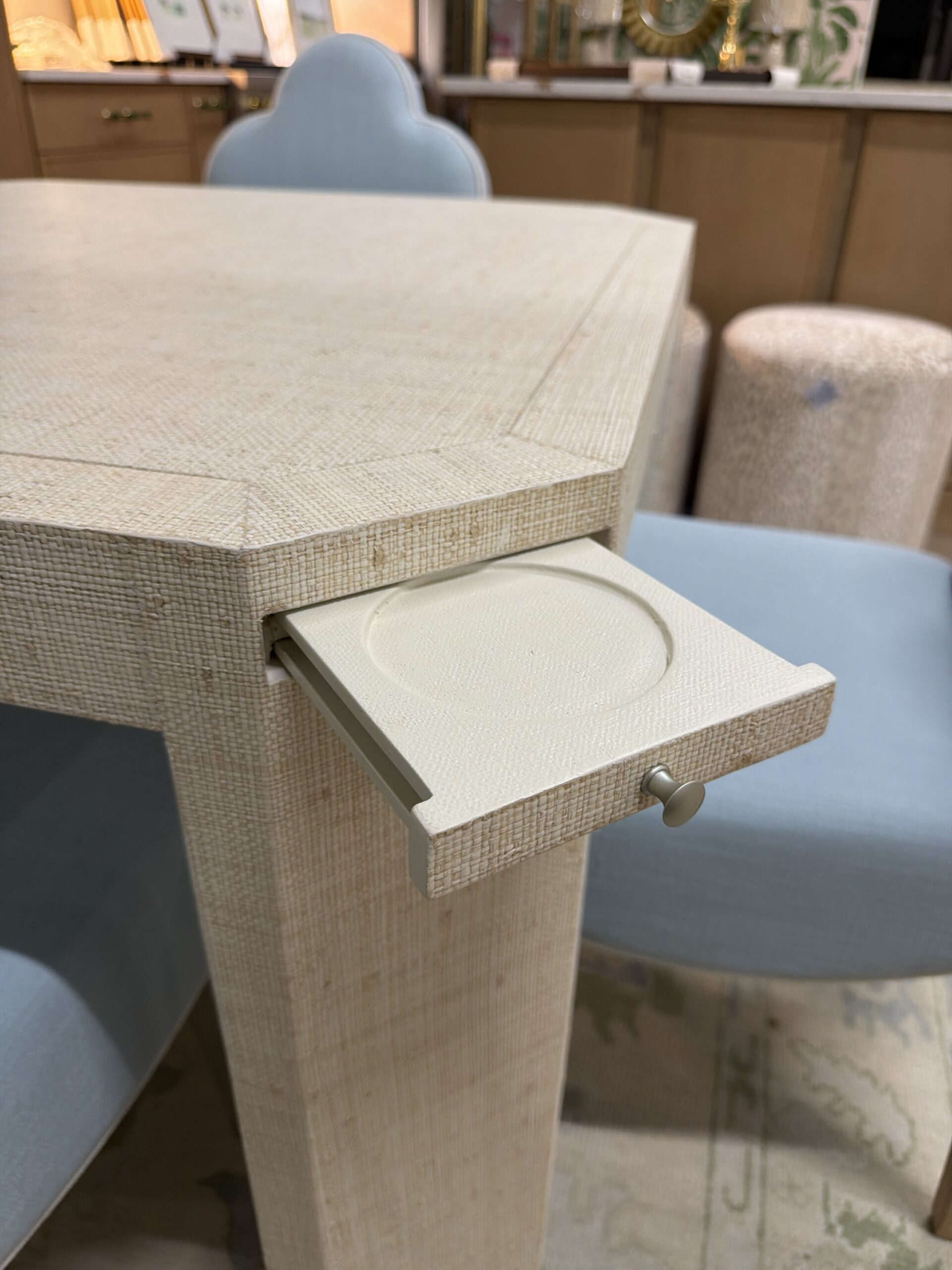 Pax game table table in a natural rattan grass cloth finish - Image 2