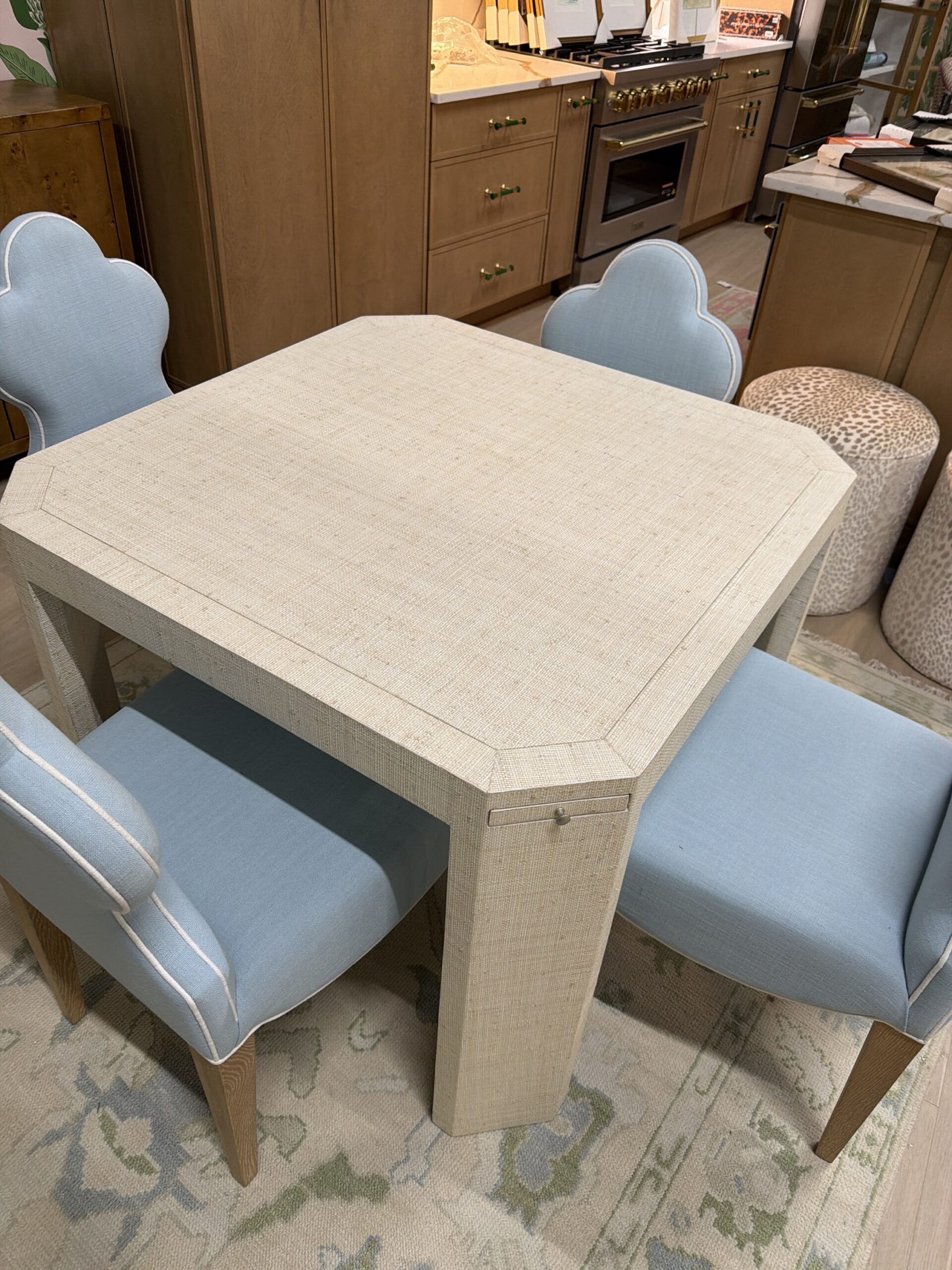 Pax game table table in a natural rattan grass cloth finish - Image 3