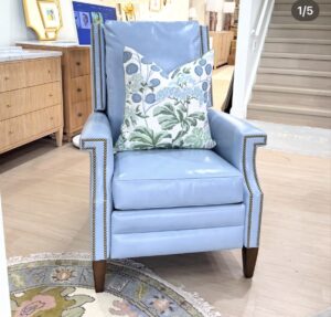 Montauk Genuine Leather Manual Recliner | mOnt Blanc blue with gold Nail Heads