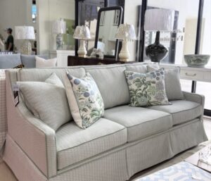 LARSON ARM Skirted -with welt velvet in fabric sulling celadon k2630 * door frame must be 36” wide to fit this sofa **