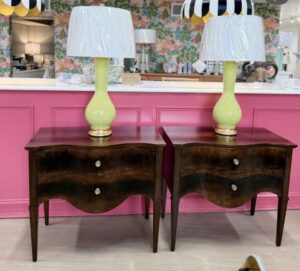 Wooden curved night stand set in burlwood ! $1600 each