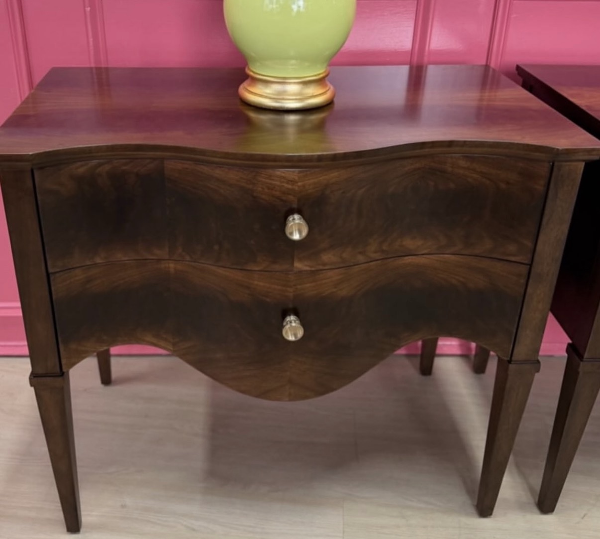 Wooden curved night stand set in burlwood ! $1600 each - Image 3